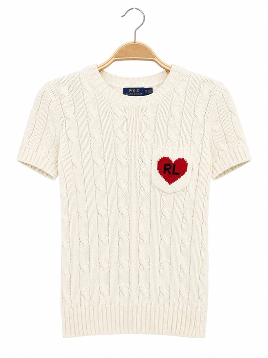 Ralph Lauren Blue Label Sweaters - Polo Ralph Lauren Heart Intarsia Cable Knit Pima Cotton Sweater Top XS Cream